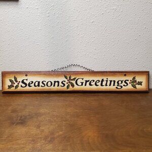 Wood Seasons Greetings Wall Sign Painted Holiday Decor Christmas Wall Decor